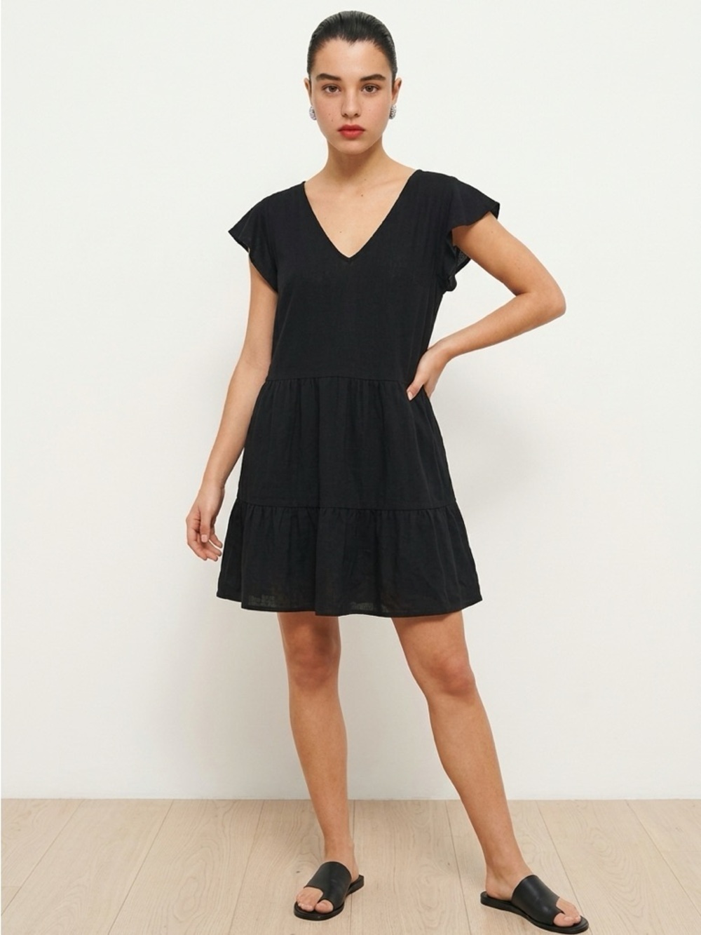 Elegant Black Backless Dress Linen Blend | Medium | Summer